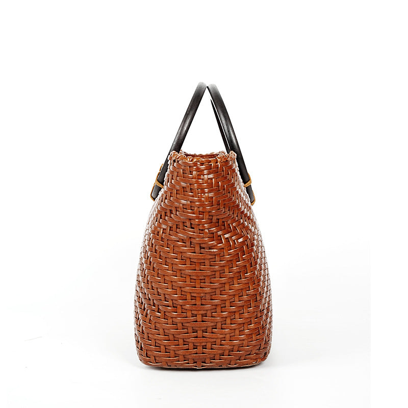 Processing customized leather women's bag large capacity woven bag shoulder bag vegetable basket niche design crossbody bag Handbag