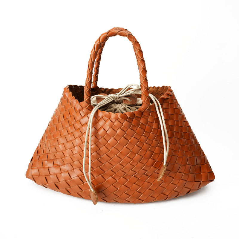 Woven Bag Vegetable Basket Bag Female Niche Medieval Handbag Large Capacity Leather Tote Dumpling Bag